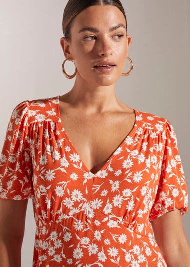 Orange Floral Midi Dress