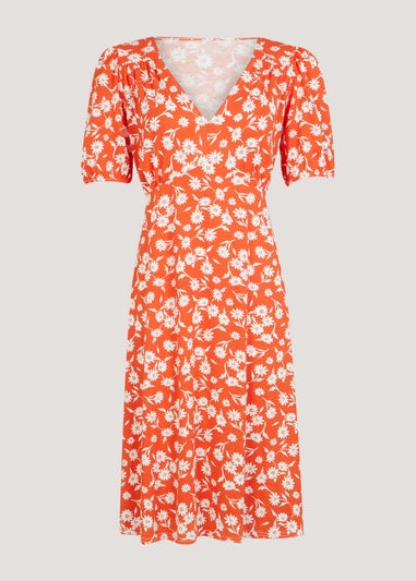 Orange Floral Midi Dress