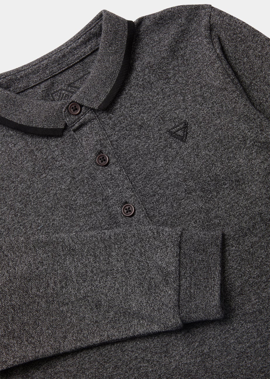 Boys Black Grindle Long Sleeve Polo Shirt (4-13yrs)