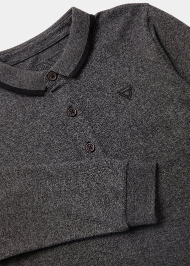 Boys Black Grindle Long Sleeve Polo Shirt (4-13yrs)
