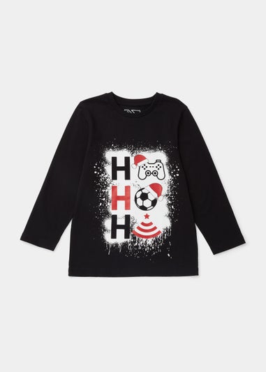 Boys Black Ho Ho Ho Christmas T-Shirt (4-13yrs)