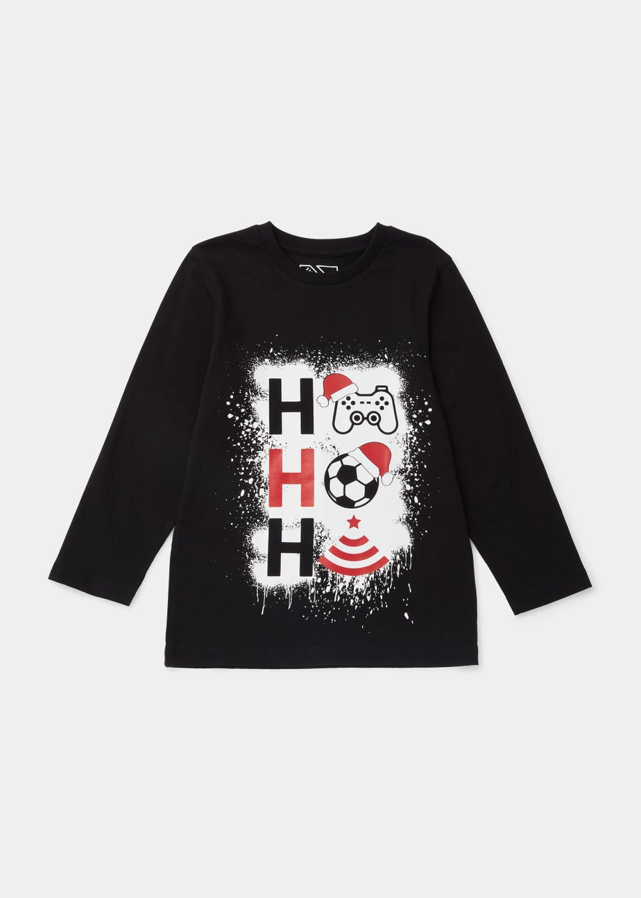 Boys Black Ho Ho Ho Christmas T-Shirt (4-13yrs)