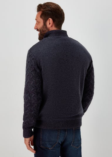 Lincoln Navy Borg Knit Zip Up Cardigan