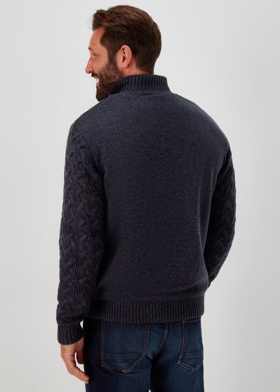 Lincoln Navy Borg Knit Zip Up Cardigan