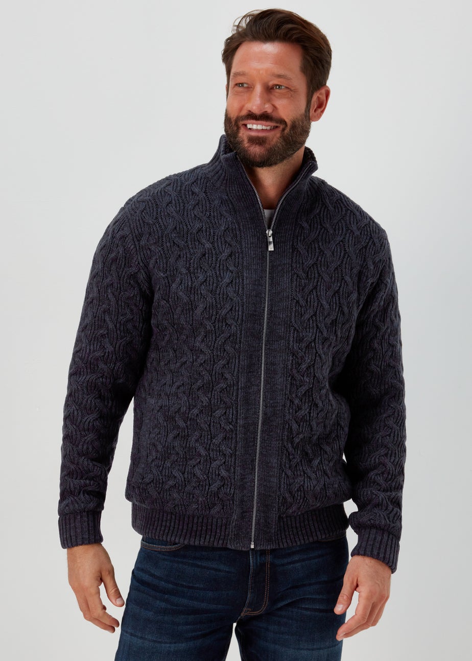 Lincoln Navy Borg Knit Zip Up Cardigan
