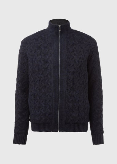 Lincoln Navy Borg Knit Zip Up Cardigan