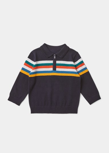 Boys Navy Stripe Knitted Polo Shirt (9mths-6yrs)