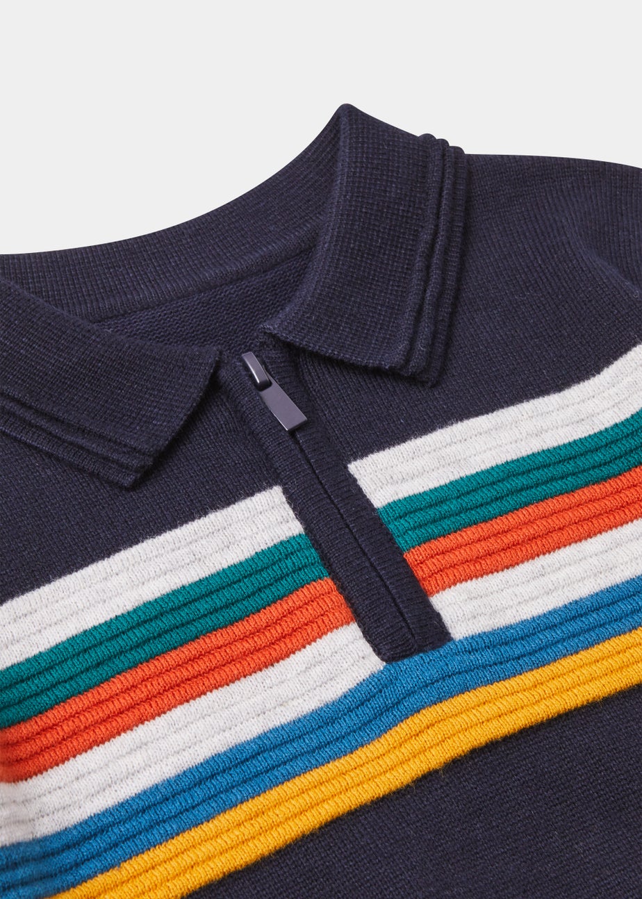 Boys Navy Stripe Knitted Polo Shirt (9mths-6yrs)