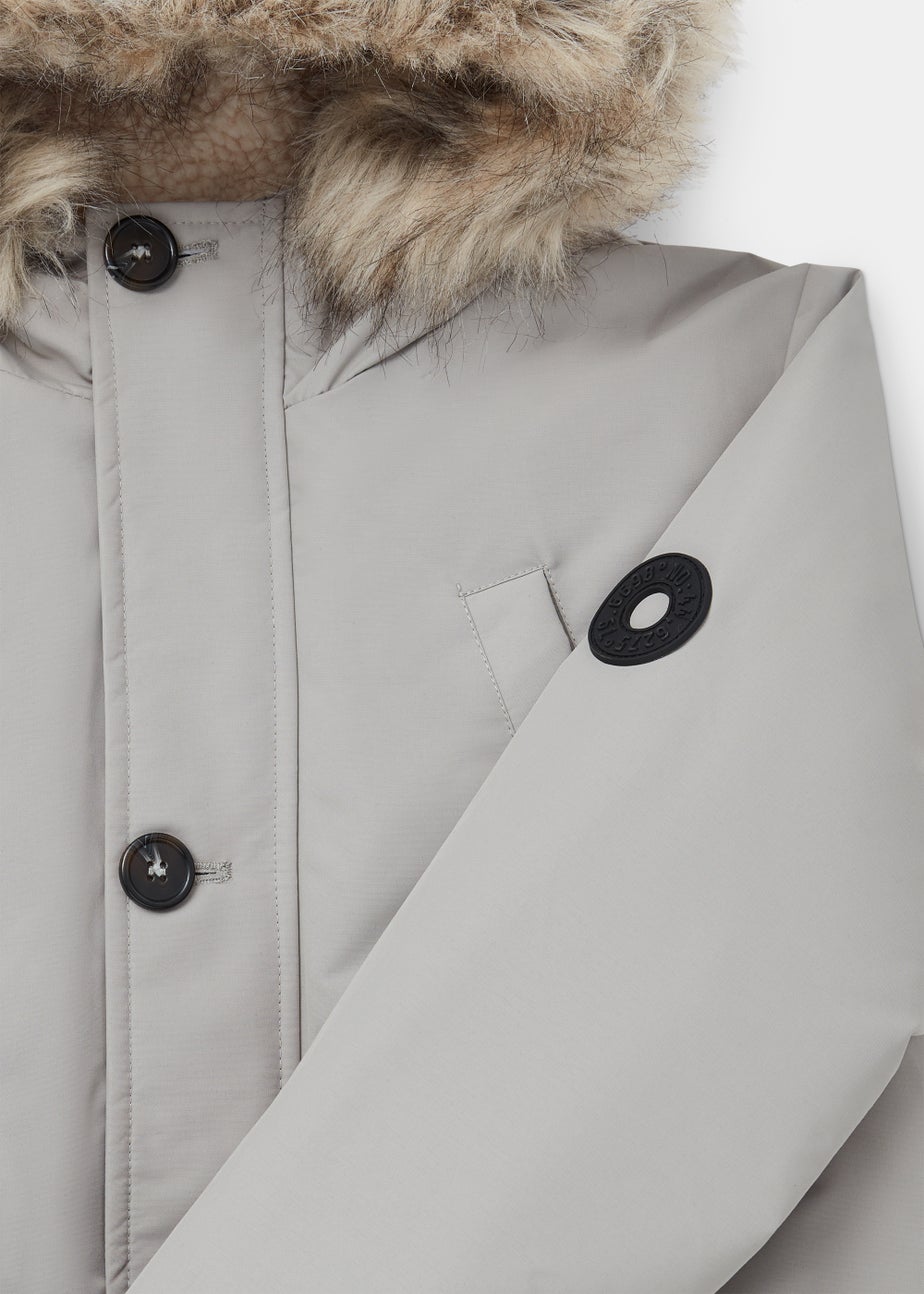 Boys Stone Faux Fur Showerproof Parka Coat (4-12yrs)