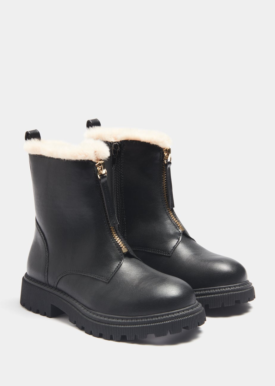 Girls Black Faux Fur Zip Up Boots (Younger 10-Older 5)