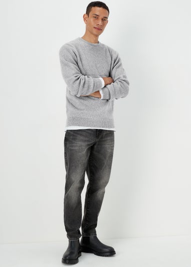 Grey Ribbed Texture Crew Neck Jumper