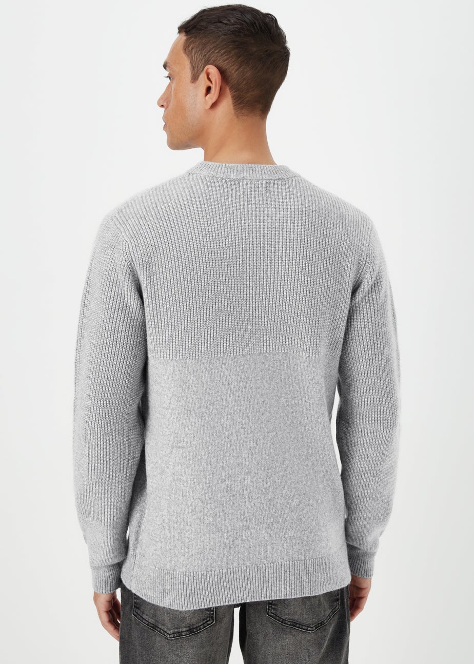 Grey Ribbed Texture Crew Neck Jumper