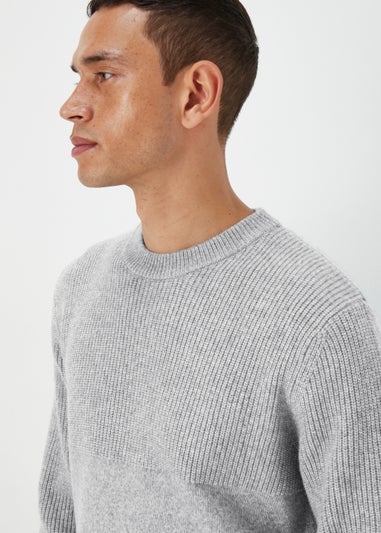 Grey Ribbed Texture Crew Neck Jumper
