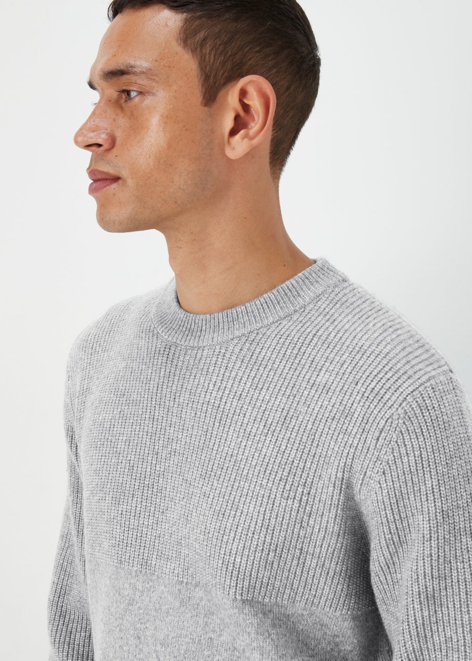 Grey Ribbed Texture Crew Neck Jumper