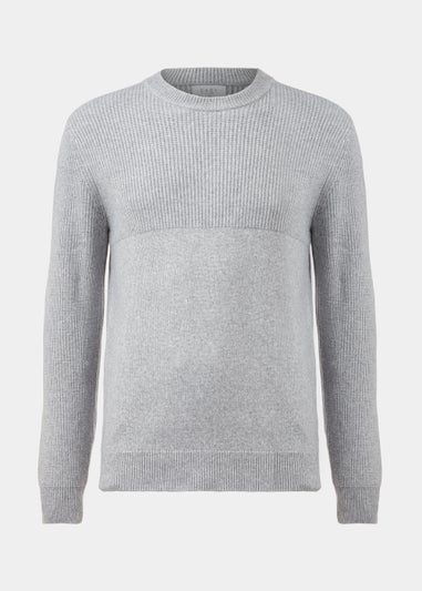 Grey Ribbed Texture Crew Neck Jumper