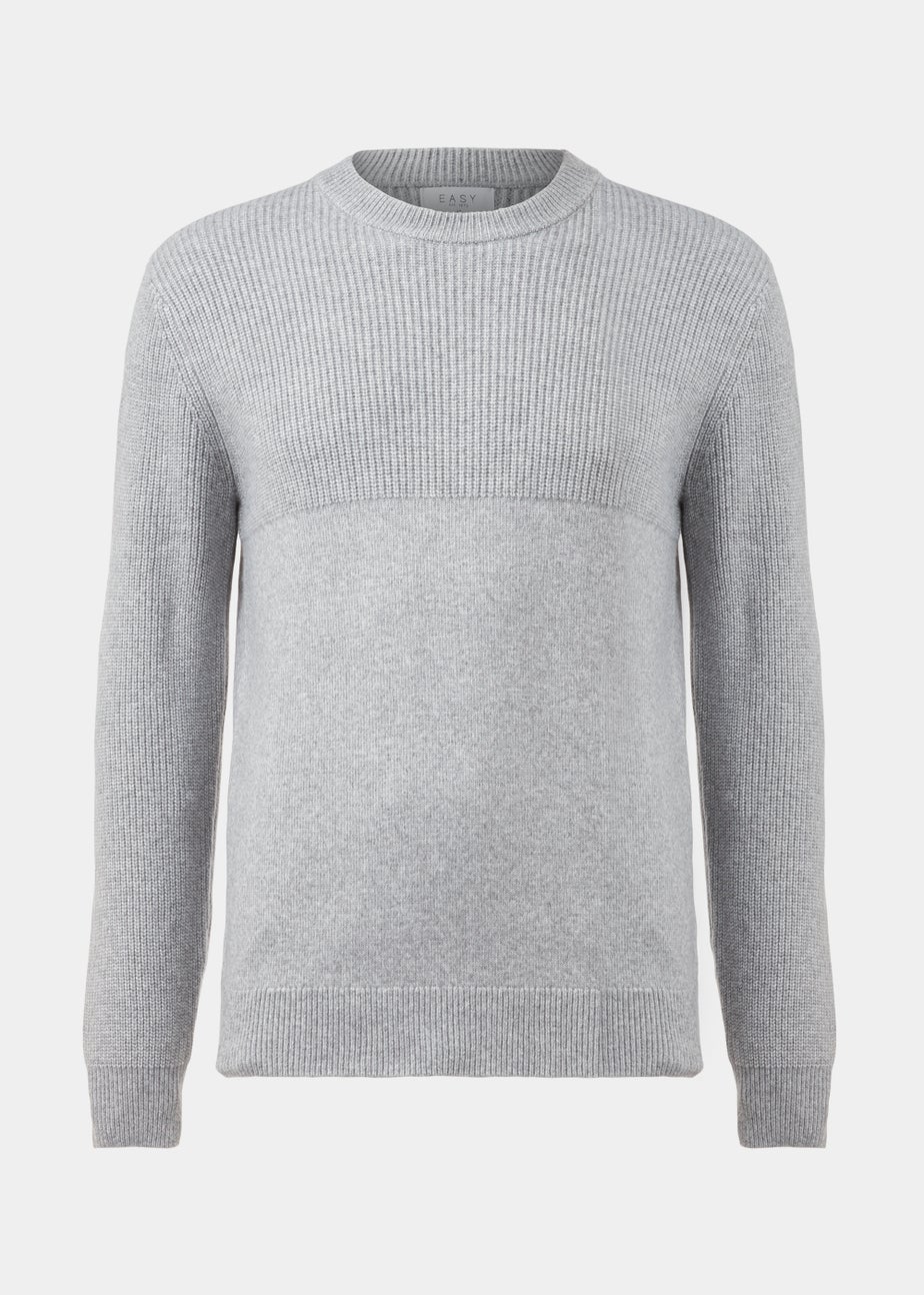 Grey Ribbed Texture Crew Neck Jumper