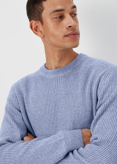 Blue Ribbed Texture Crew Neck Jumper