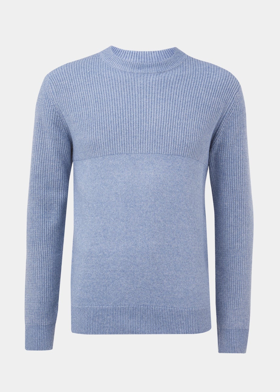 Blue Ribbed Texture Crew Neck Jumper