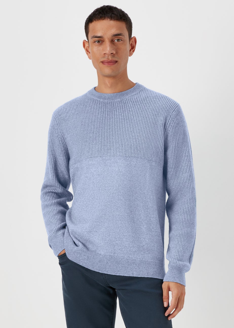 Blue Ribbed Texture Crew Neck Jumper