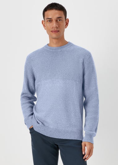 Blue Ribbed Texture Crew Neck Jumper