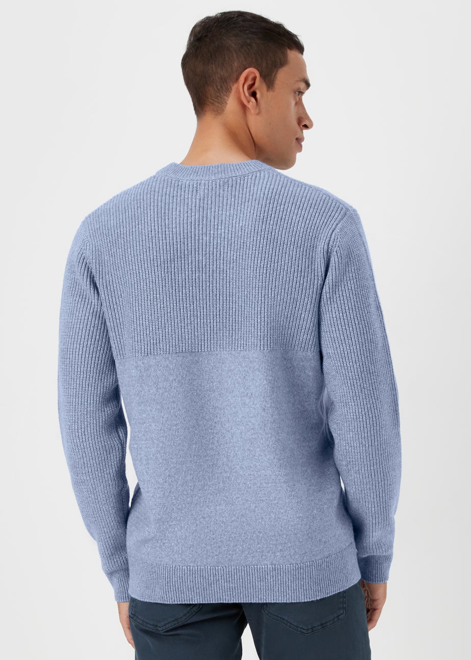 Blue Ribbed Texture Crew Neck Jumper