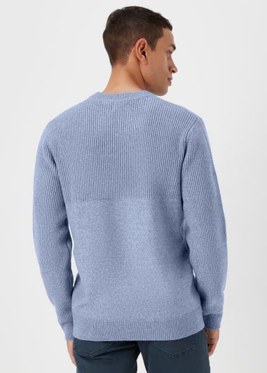 Blue Ribbed Texture Crew Neck Jumper
