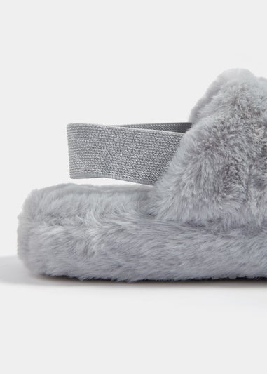 Girls Grey Single Strap Slippers (Younger 10-Older 5)