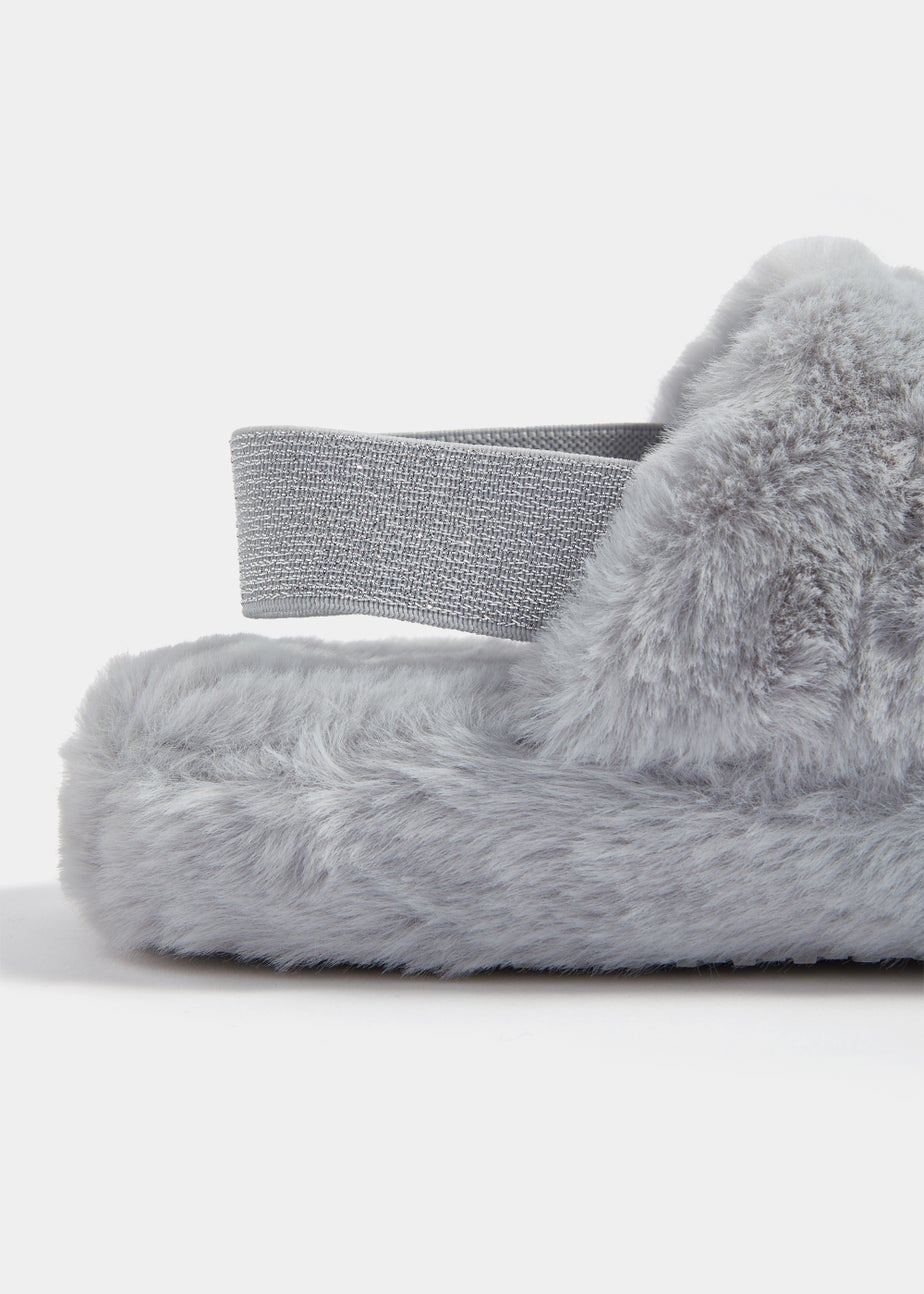 Girls Grey Single Strap Slippers (Younger 10-Older 5)