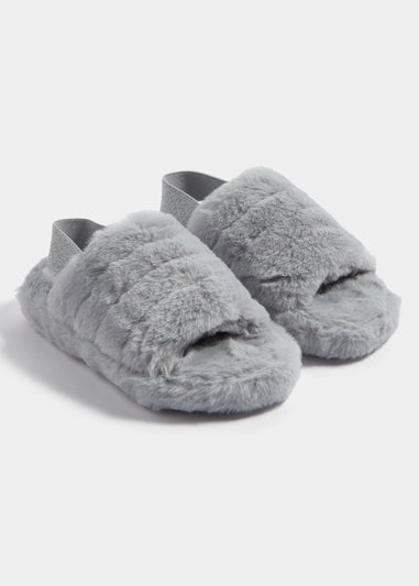 Girls Grey Single Strap Slippers (Younger 10-Older 5)