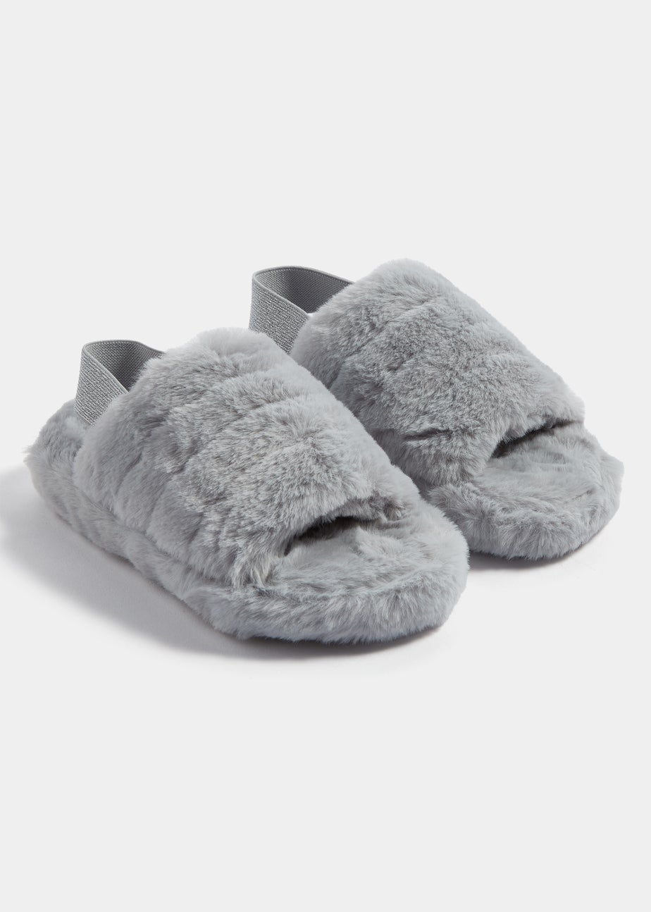 Girls Grey Single Strap Slippers (Younger 10-Older 5)