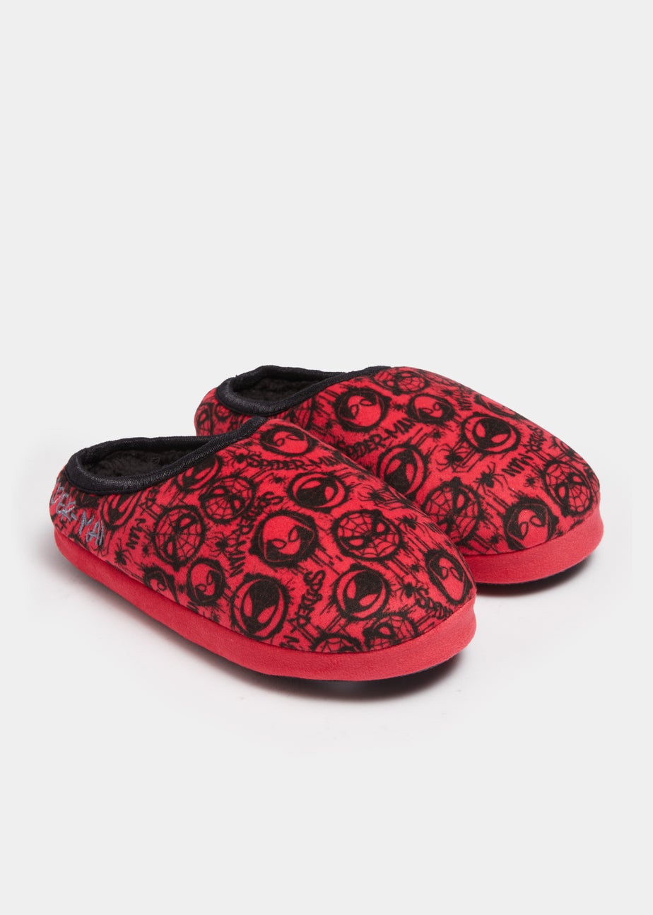 Kids Black & Red Spider-Man Print Mule Slippers (Younger 10-Older 2)
