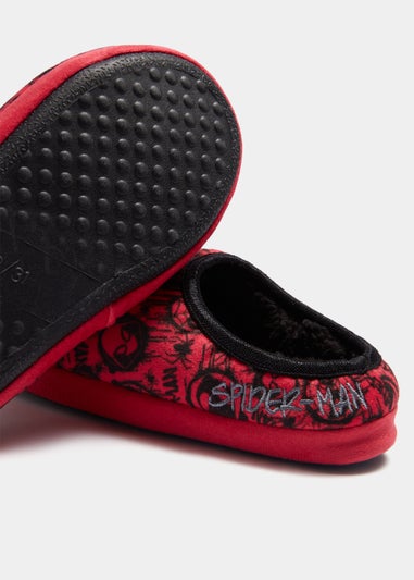 Kids Black & Red Spider-Man Print Mule Slippers (Younger 10-Older 2)