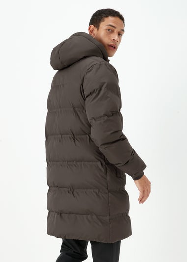 Brown Long Length Showerproof Puffer Coat