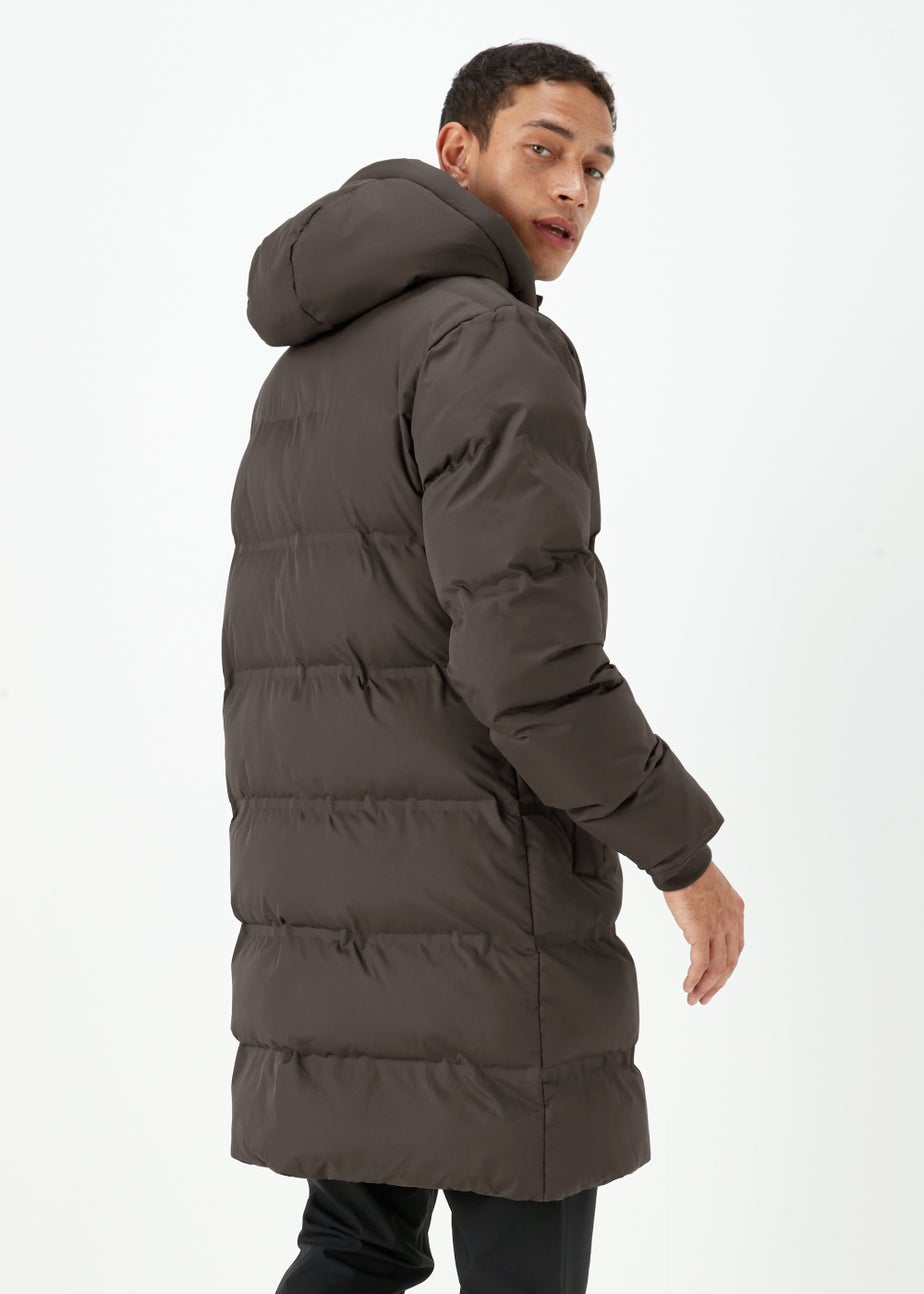 Brown Long Length Showerproof Puffer Coat