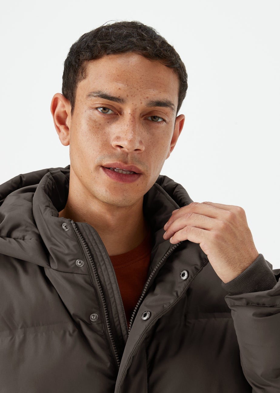 Brown Long Length Showerproof Puffer Coat