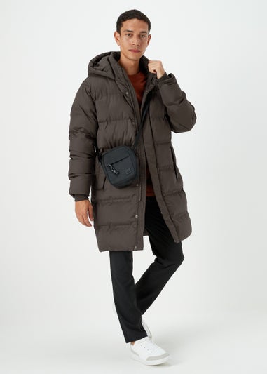 Brown Long Length Showerproof Puffer Coat