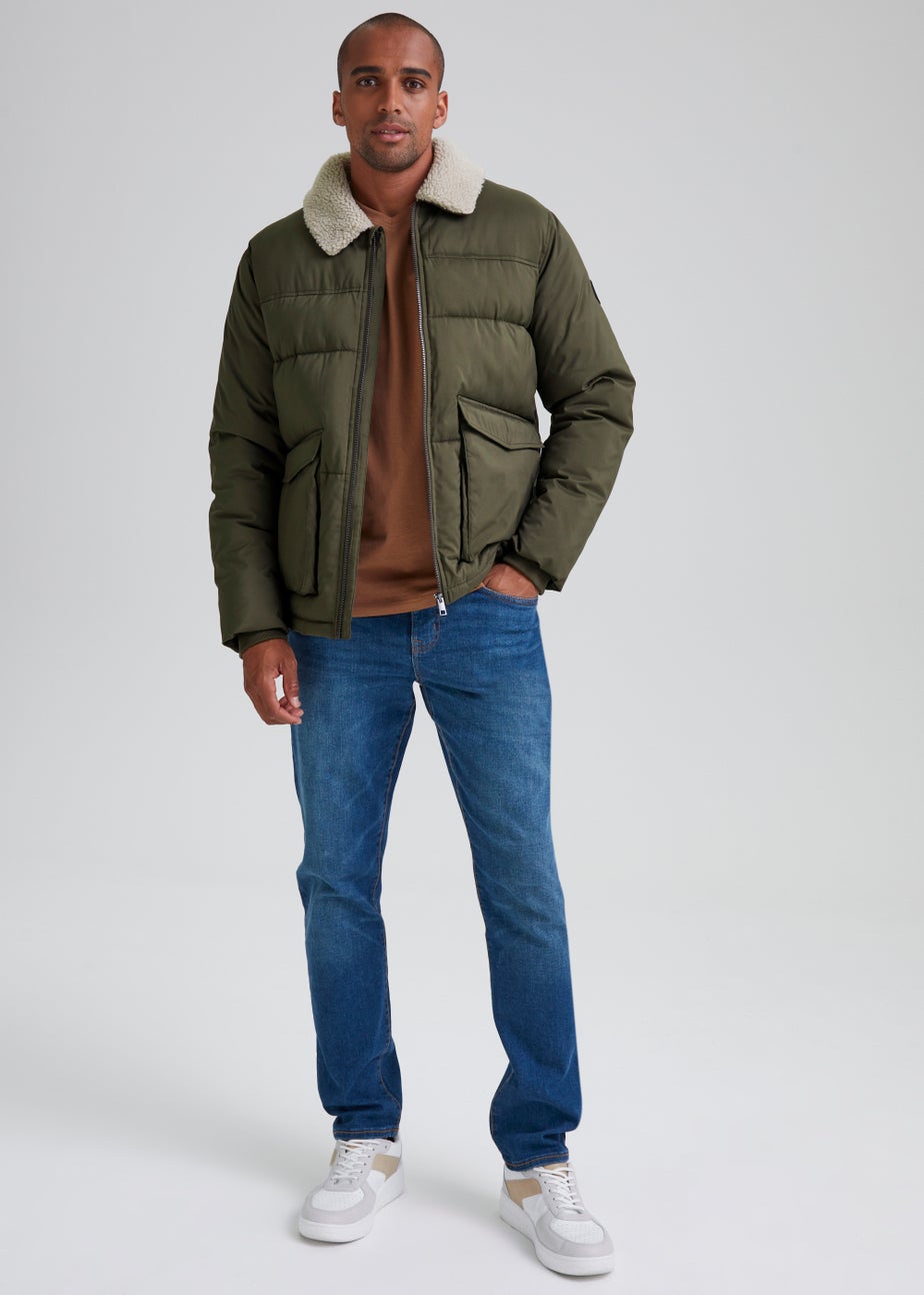 Khaki Borg Water-Resistant Puffer Jacket