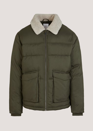 Khaki Borg Water-Resistant Puffer Jacket