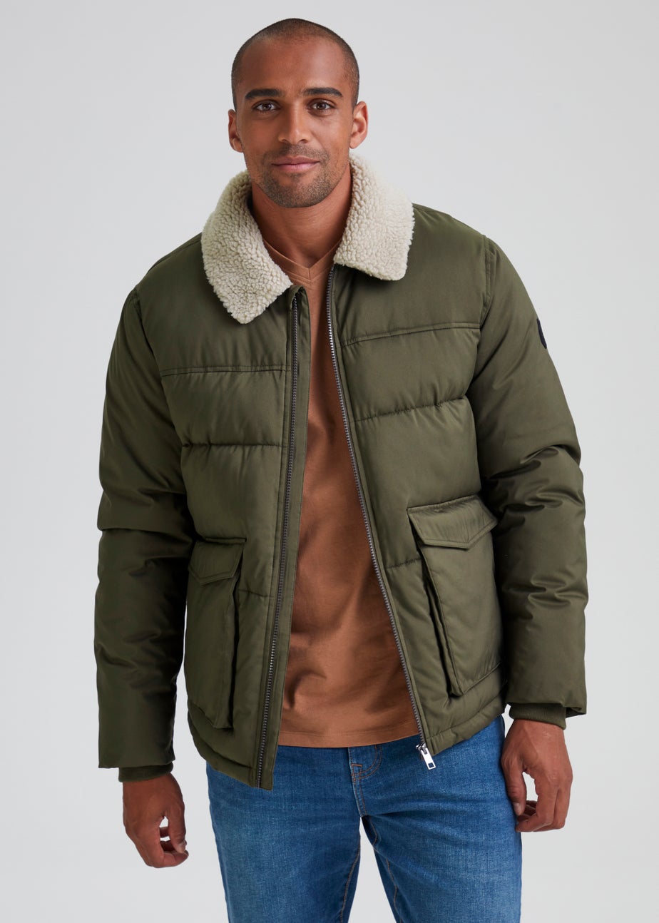Khaki Borg Water-Resistant Puffer Jacket