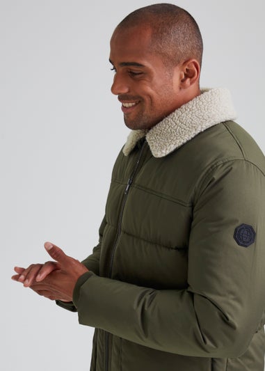 Khaki Borg Water-Resistant Puffer Jacket