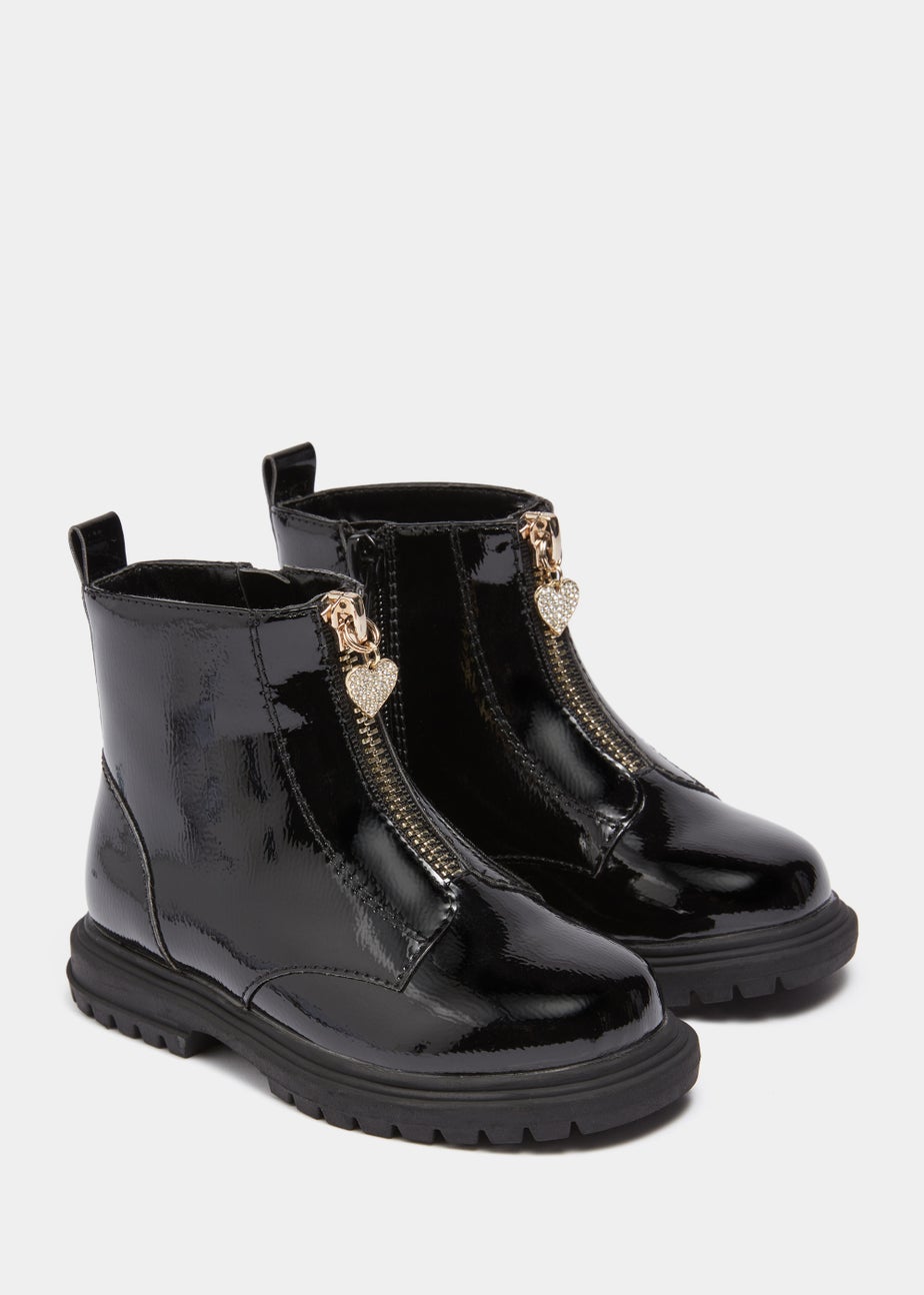 Girls Black Zip Front Boots (Younger 4-9)