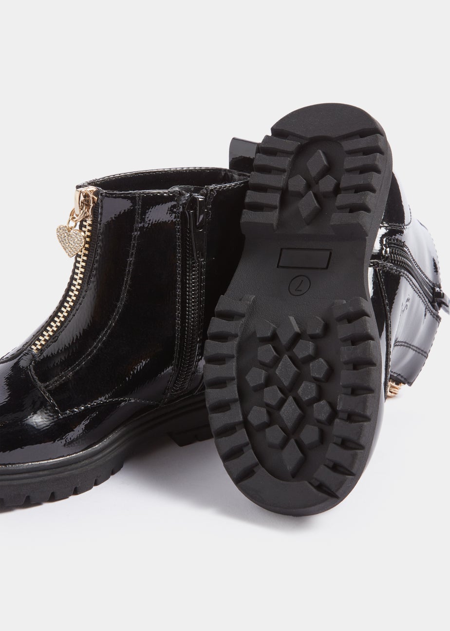 Girls Black Zip Front Boots (Younger 4-9)