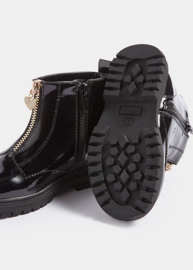 Girls Black Zip Front Boots (Younger 4-9)