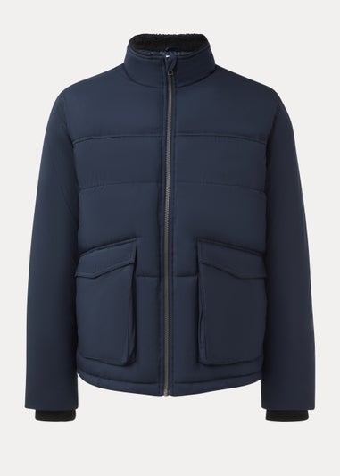 Navy Funnel Neck Water-Resistant Puffa Jacket