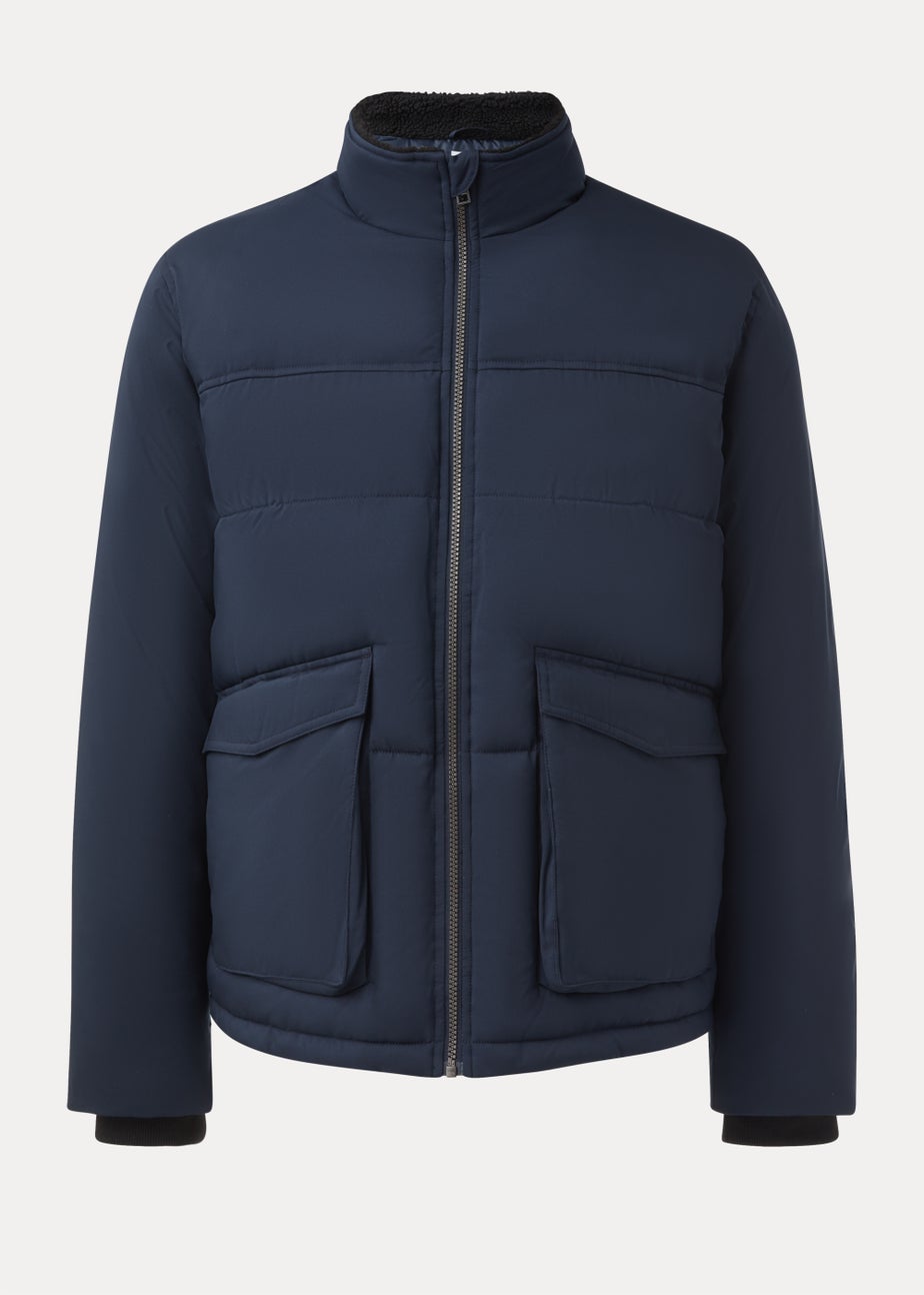 Navy Funnel Neck Water-Resistant Puffa Jacket