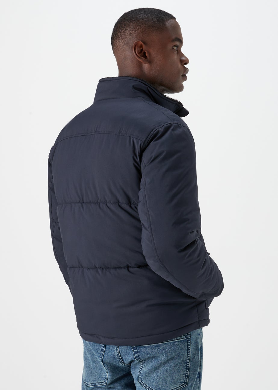 Navy Funnel Neck Water-Resistant Puffa Jacket