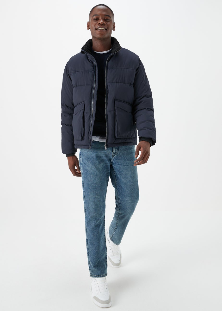 Navy Funnel Neck Water-Resistant Puffa Jacket