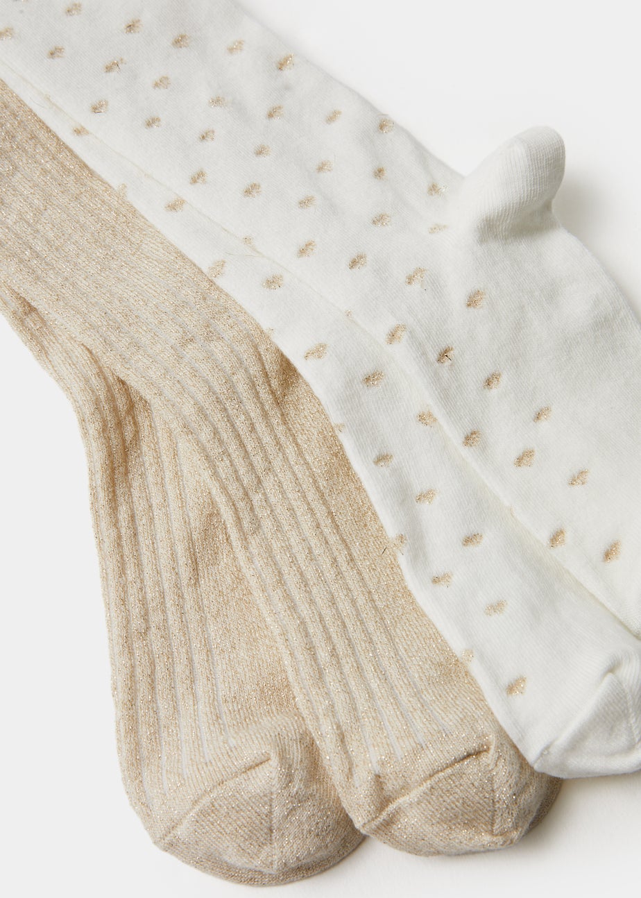 Girls 2 Pack Gold Heart Metallic Tights (2-9yrs)