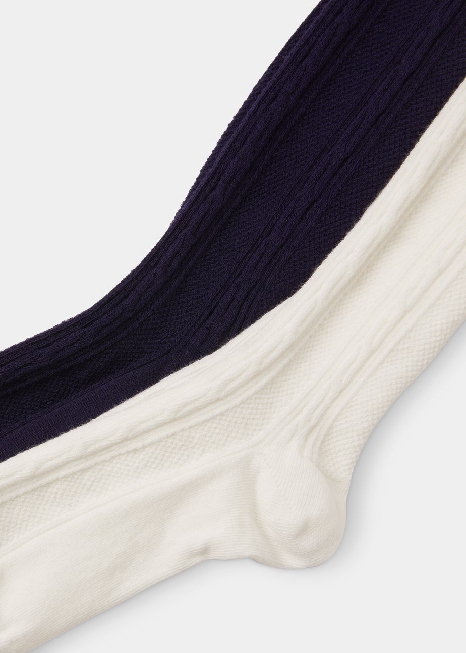 Girls 2 Pack Navy & Cream Cable Knit Tights (2-9yrs)