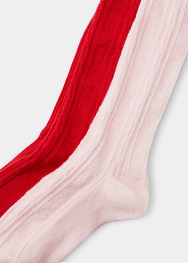 Girls 2 Pack Red & Pink Cable Knit Tights (2-9yrs)